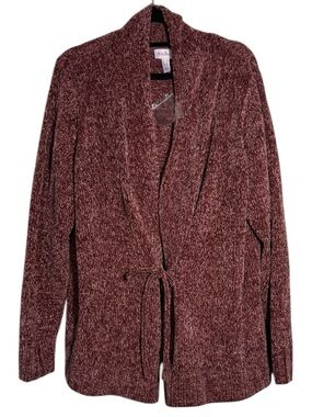 AnyBody Plush Tie-Waist Cardigan - Rosewood